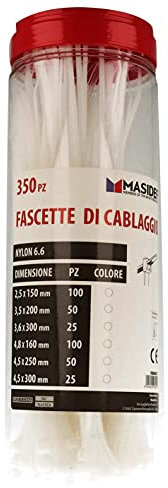 Confezione Box Fascette per Cablaggio, Colore Neutro-Trasparente, Misure Assortite, 350 pezzi