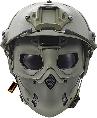 Koyheng PJ Tactical Fast Helm Und Verstellbare Airsoft Maske Totenkopf Vollgesichtsmaske Geeignet Für Airsoft Paintball, Halloween, Rollenspiele, Kostümpartys Und Filmrequisiten