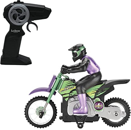 LEXIBOOK, Crosslander®, Moto Todoterreno radiocontrol, hasta 12 km/h, Equilibrio, Efectos de luz, derrapes Locos, aceleración rápida, Mando a Distancia ergonómico, Recargable, RC18