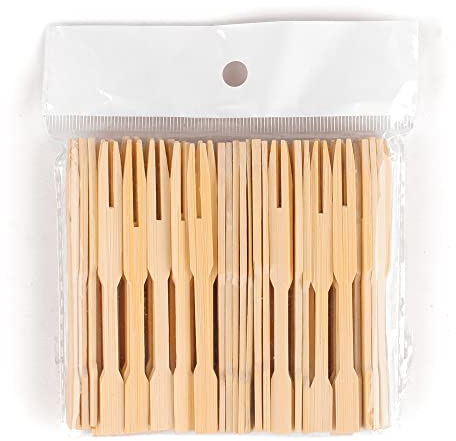 Antetok Tenedores de cóctel 100 unidades, tenedores de frutas de dos dientes, cubiertos desechables, tenedores de madera, brochetas de frutas, aperitivos de madera, tenedores de cóctel