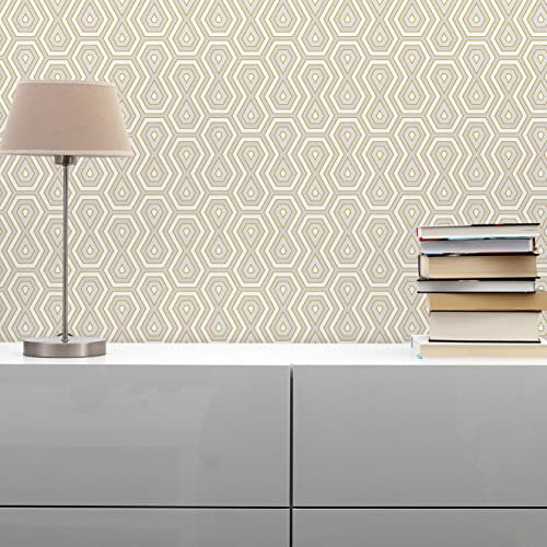 TADESSI Tapete Retro M1-No.1538 Vliestapete Gold Weiß Geometrisch Grafik für Wohnzimmer Schlafzimmer Küche