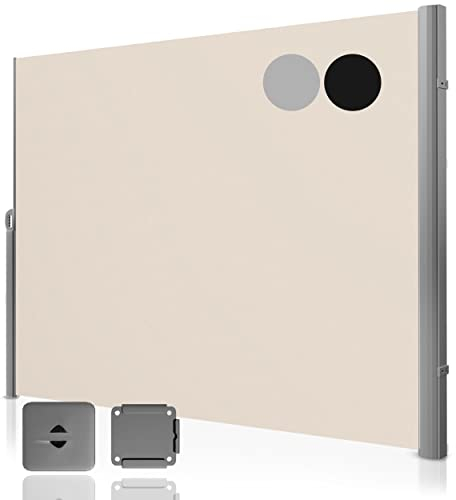 Fianu® Toldo lateral extensible, 200 x 300 cm, acero, protección visual, terraza, toldo vertical, exterior, cortavientos, balcón, separador, jardín, toldo (beige)