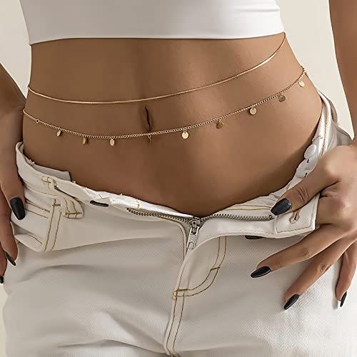 Atentuyi Quaste Pailletten Geschichteten Bauch Taille Kette Gold Set Sexy Bikini Strand Geschirr Zierlich Körper Kette Böhmischen Schmuck Für Frauen Und Mädchen 2 Stück
