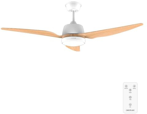 Cecotec Ventilador de Techo con Luz EnergySilence Aero 5250 LightWood | 62W, Diámetro 48 con 3 Aspas, Motor de Cobre, 3 Velocidades, Mando a Distancia, Temporizador 8h