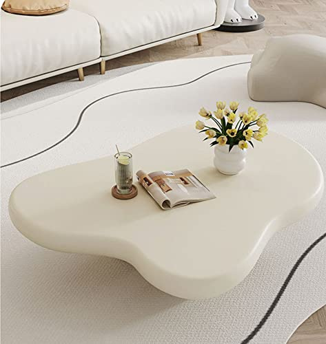 GLTZEN Couchtisch in Wolkenform aus Massivholz, Couchtisch im Cartoon-Stil für den Innenbereich, Cremeweiß, Cartoon-Stil, moderner Mitteltisch für Schlafzimmer, Wohnzimmer, Möbel, Beige-120 * 89 *