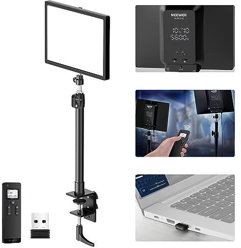 NEEWER GL25B Key Light, Éclairage Panneau LED pour Streaming/PC/Mac App Contrôle 25W 2900K-7000K CRI98+ Dimmable Edge Firing Ultra Silencieux Webcam Vidéo Lumière avec Commande à Distance 2,4G RT100