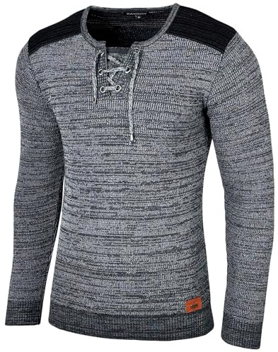 Baxboy herrtröja slim fit V-hals stickad tröja rund krage modern herr svart tröja långärmad finstickad tröja BB-52205, antracit, L