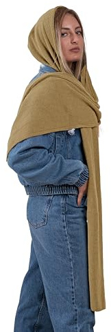 Écharpe à capuche pour femme ou fille - en laine tricotée - cache-oreilles, cache-cou et cache-tête - Fabriqué en Italie, beige, Taille unique