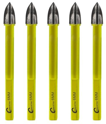 Fliesenbohrer Glasbohrer Set Hartmetallbohrer 5Stücke 6mm Steinbohrer Bohrer Set mit Dreikant Schaft für Holz Kunststoff Mauerwerk Keramische Fliesen Beton SANLEETEK