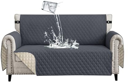 Lydevo Sofa Überzug 2 Sitzer wasserdichte rutschfest Sofabezug Mit Armlehnen Couchbezug Sofaüberwurf Kratzfest Reversible Gesteppte Schonbezug für Haustier Katzen Hunde,Dunkelgrau