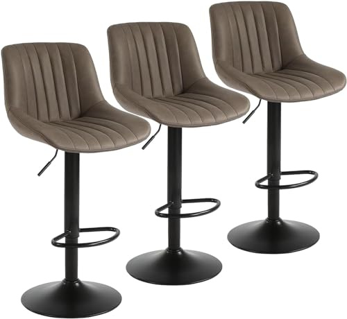Youhauchair Taburetes Altos de Cocina Juego de 3, Taburete de Bar Giratorios de Altura con Respaldo, Taburete Alto Ajustable de Cuero PU, Taburete Cocina Moderna, Marrón