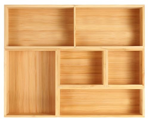 Fabsome Bathroom Drawer Organizer, Bamboo Box Bin for Junk Vanity Desk Makeup Drawer, Small Wooden Container Tea Storage Organization Tray for Kitchen Office, Set of 5