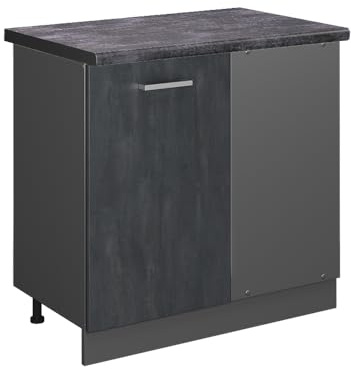 Vicco Eckunterschrank R-Line, Schwarz Beton, 86 cm AP Anthrazit, zur freien Kombination innerhalb modularer Küchensysteme
