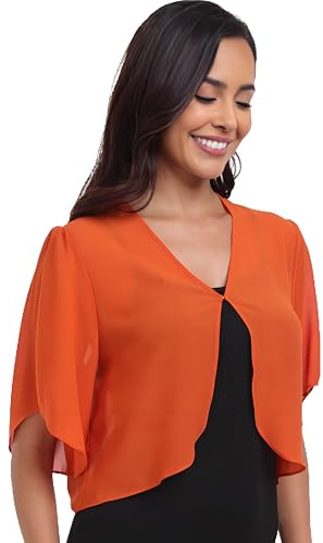 SURVODJA Cardigans da Donna in Chiffon a Maniche Corte Leggeri Bolero Coprispalle per Abito, Arancione, XX-Large