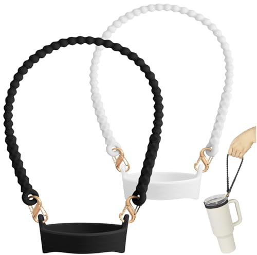 Incycall 2er Pack Wasserflaschenhalter – Weicher Silikon-Flaschenhalter, Tragegurt, Lanyard für 8-40oz Wasserflaschen, kompatibel mit Stanley Cup (Schwarz+Weiß)