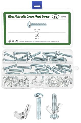 sourcing map Lot de 25 boulons à vis avec écrou papillon en acier au carbone 6,35 mm - 20 écrous papillon de serrage à la main avec vis cruciformes de 6,35 mm x 3,8 cm pour machines et équipements
