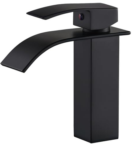 GENBONS Wasserhahn Bad Schwarz, Wasserfall Waschtischarmatur für Badezimmer, Mischbatterie Waschbecken Einhebel Kaltes, Wasserfall Wasserhahn Schwarz (Matt-schwarz)