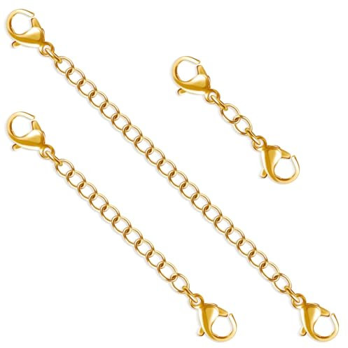 LTMMC 3 PCS Necklace Extenders, Gold Necklace Extenders with Lobster Claw Buckles, Suitable for DIY Jewelry Making of Necklace Chain, Bracelets, and Ankles