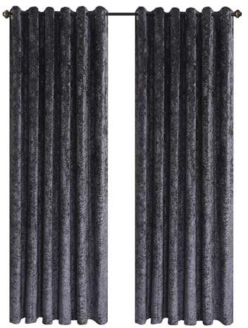 Hadi London Crushed Velvet Curtains for Bedroom Living Room Kitchens A pair of fully lined, beautifully made shades with an eyelet ring top velvet curtains. (CHARCOAL, 66X72)