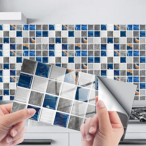 Fliesenaufkleber Blaugrau Selbstklebende Klebefliesen, Wandfliesen Aufkleber,Wasserdicht Fliesensticker Fur Kuche Badezimmer Dekorative Stickerfliesen,Wohnzimmer Dekoration