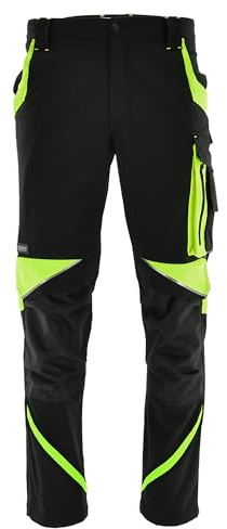 Sara Workwear arbetsbyxor NEOFLEX 260 g/m² 58 % bomull med reflekterande ränder, Svart / gul, 48 Monate