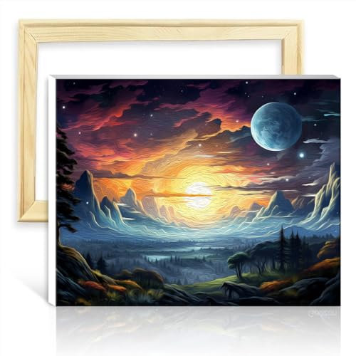 TANGFEIY Ölgemälde-Set, Landschaftsmalerei, digitales Gemälde für Erwachsene, Acrylbilder mit Pinseln, Bilder für die Wanddekoration zu Hause, Geschenke mit Rahmen (30 x 40 cm)