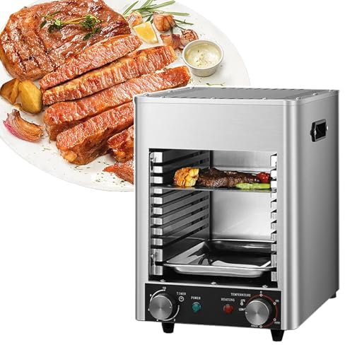 HCAUYNN Grill Elettrico da Tavolo per Bistecche, con Griglia A 10 Strati/Tecnologia di Riscaldamento in Ceramica PTC/Controllo Tramite Manopola/Avvio con Un Clic, per Manzo, Pollo E Verdure,220V