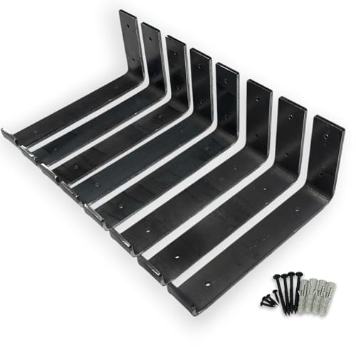 Scaffold Board Shelf Brackets, 235mm (9 Inch) Heavy Duty Floating Shelf Industrial Support Home & Garage (Raw Steel, 8 Pack)