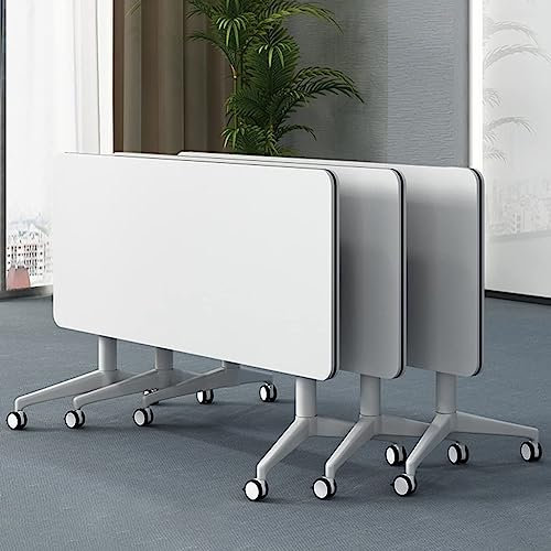 Tragbarer, klappbarer Besprechungstisch mit feststellbaren Rollen, 3er-Set (weiß, 120 x 55 x 74 cm) (weiß 180 x 60 x 74 cm) (weiß 120 x 40 x 74 cm), ideal für Training und Meetings, einfach zu