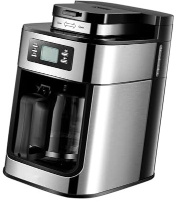 Macchina per caffè con macinacaffè Programmabile 1050 Watt 1,2 Litri Grande capacità 2-8 Tazze Macchina per caffè Automatica con Gocciolamento e Mantenimento in Caldo (Spina
