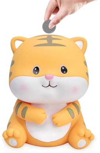 Hapivida Tier Kinder Spardose, Tiger Sparschwein Bank Niedliche Tiger Spardose KarikaturTier Sparschwein Ornamente Coin Bank Münzen Spardose für Kinder