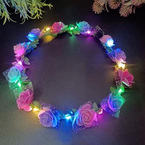 LED-Blumenkronen-Stirnband, Leuchtendes Blumenkronen-Stirnband (Farbe) | LED-Haarkranz-Stirnbänder Blumenkopfschmuck für Bräute, Halloween Party Kopfschmuck für Damen