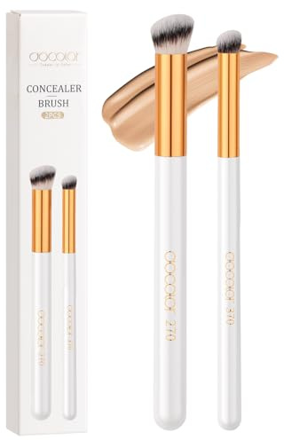docolor Concealer Brush, 2PCS Angled Concealer Brushes Under Eye Mini Angled Flat Top Nose Contour Brush for Concealing Blending Setting