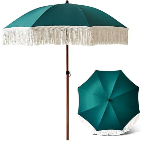 Parasol de Jardin à Franges Ø 180 cm, Vert, 8 Baleines, Protection UV Imperméable pour Pelouse, Terrasse, Jardin