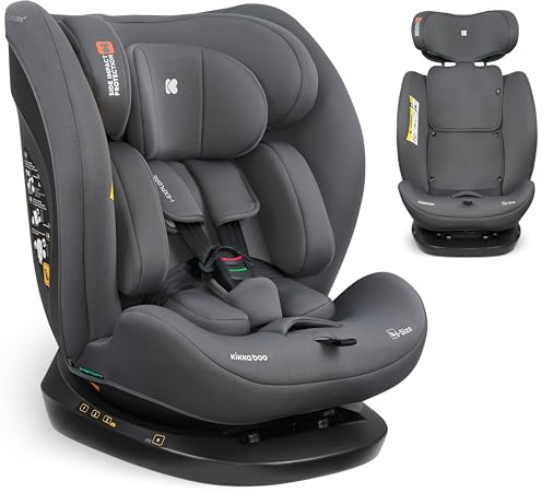 KikkaBoo Kindersitz 9-36 kg i-EXPLORE 2, 40-150 cm, Gruppe 0 1 2 3, i-Size, Rückwärts & Vorwärts, Liegesitz, 14-fach Kopfstütze, 5-Punkt-Gurt, Grau