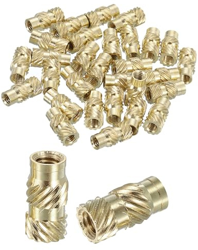 sourcing map Gerändelte Einsatzmuttern, 60 Stück, M4 x 12 mm Länge x 6 mm Außendurchmesser, 3D-Druck, Messingmuttern, Innengewindeeinsätze, Einbettungsmutter