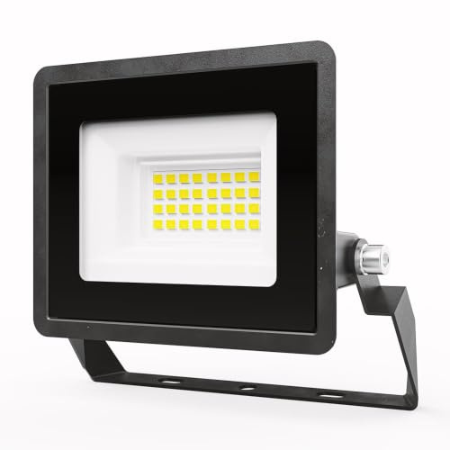 HOFTRONIC Stratos LED Strahler 20W – 1620 Lumen – 4000K Neutralweiß – IP65 wasserdicht – Außenlampe für Einfahrt, Garage, Terrasse, Werkstatt & Hof - Schwarz