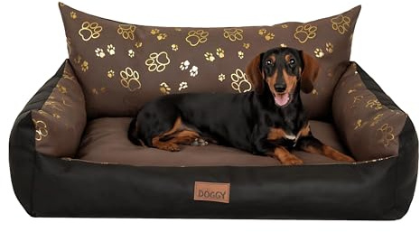 PillowPrim Hundebett - Möbel für Tiere, Katzenbett - Hundekorb für kleine mittelgroße & große Hunde - Hundekissen – Hundesofa – Hundeliege – Schlafplätze - 63x48 cm - Braun mit Pfoten