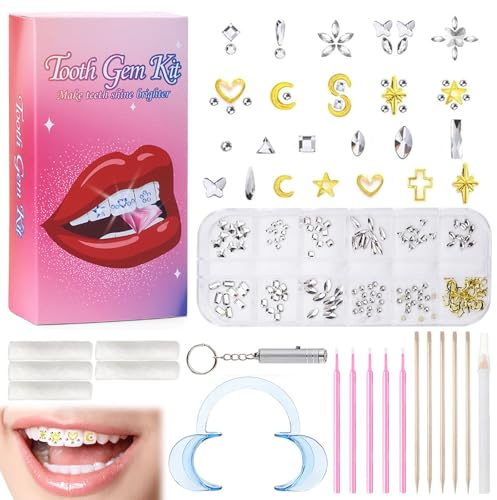 Vlecexs Tooth Gem Kit, Zahnstein Schmuck Zahnschmuck Set Zahn Edelstein Set DIY Handgemachter Zahnschmuck zur Verschönerung und Verzierung der Zähne für Schminkparty Kostümparty Cosplay Karneval Party