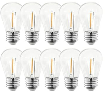 eufeifeiegds Confezione da 10 lampadine a filamento S14 for luci solari a stringa E27 E26 5V 1W con copertura in PC, impermeabili, bianche calde, a LED