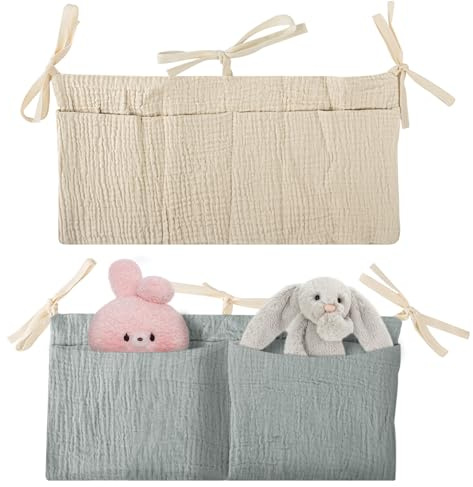 JWTRSVTY 2 Pezzi Borsa Appendere Per Lettino, Borsa Portaoggetti Da Appendere Lettino, 2 In 1 Regolabile Portaoggetti Da Appendere, Organizzatore Culla Caddy, per Pannolini, Vestiti E Giocattoli