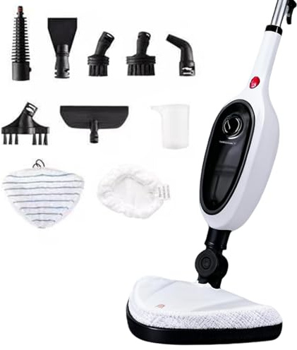 Trapeador de vapor eléctrico, limpiador a vapor vertical 10 en 1 de 1300 W con tanque de agua de 280 ml, vaporizador de piso liviano, calentamiento rápido de 20 s, para sala de estar, baño, cocina