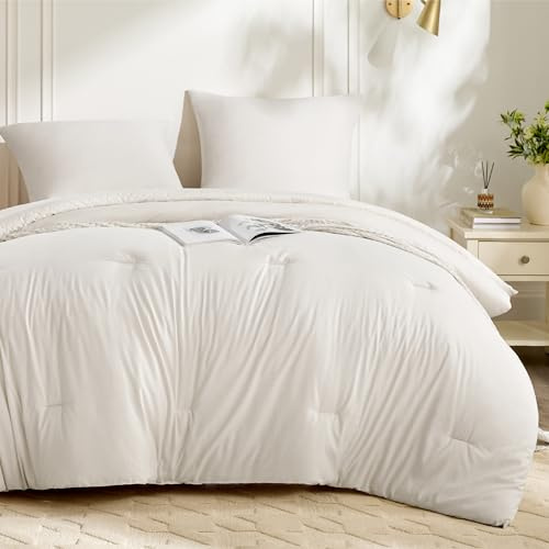 BEDSURE Bettdecke Ohne Bezug 240x220 - Bettdecken-Set für Allergiker | 1x Bettdecken, 2x Kissenbezug 80x80, kationische Faser 4 Jahreszeiten Waschbare Duvet, Schwanenweiß, Warm und gemütlich