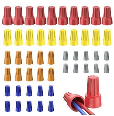 50pcs Electrical Wire Connectors, Screw Terminals Wire Caps, Wires Nuts Assortment Kit for 10-22 AWG Gauge, Spring Insert TwistNuts Caps Cable Connectors Quick Connection Terminals