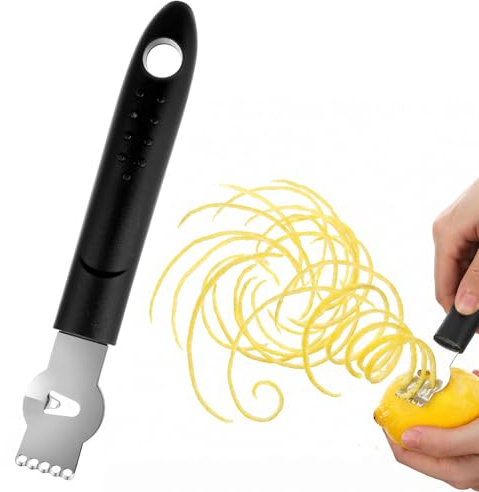 Sorcristy Lemon Zester, Stainless Steel Lemon Zester Grater Orange Citrus Peeler with Channel Knife Non-Slip Handle Citrus Tool (Black, 6.10 × 0.87 Inch)