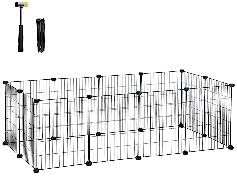 SONGMICS Freilauf, DIY-Kleintiergehege, Kleintierkäfig, Kaninchen, Meerschweinchen, Metallgitter, 143 x 73 x 46 cm, schwarz LPI01H