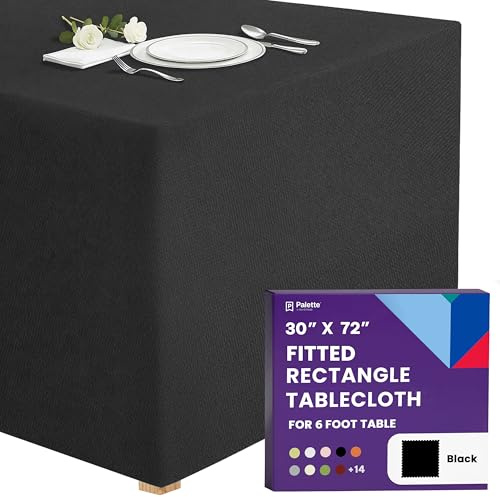 Gee Di Moda Fitted Tablecloth - 72 x 30 Inch Black Floor-Length Fitted Table Cloth for 6 Foot Rectangle Table, Heavy Duty Washable Fabric for Parties, Dinner, Weddings, Baby Shower & Trade Show