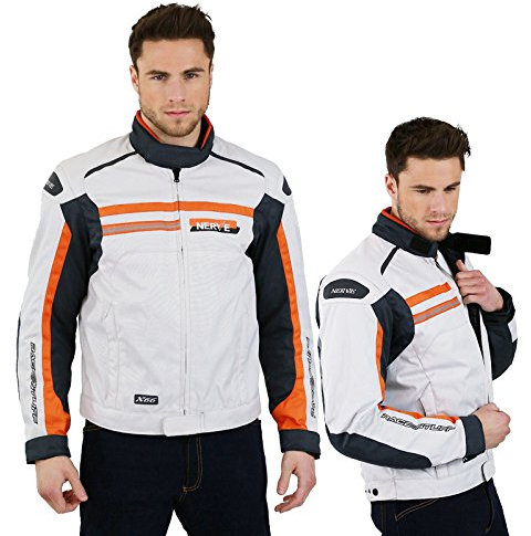 Leichte Motorradjacke mit Protektoren -X66- Roller Motorrad Jacke Herren Sommer Winter Textil Kurz Männer Protektorenjacke Wasserdicht - Weiß-Orange - M