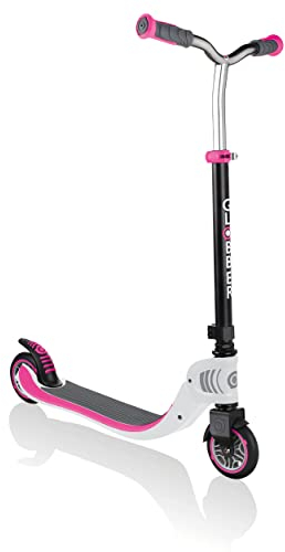 Globber - FLOW FOLDABLE 125 - Patinete plegable de 2 ruedas para niños mayores de 6 años y adolescentes , Blanco - Rosa
