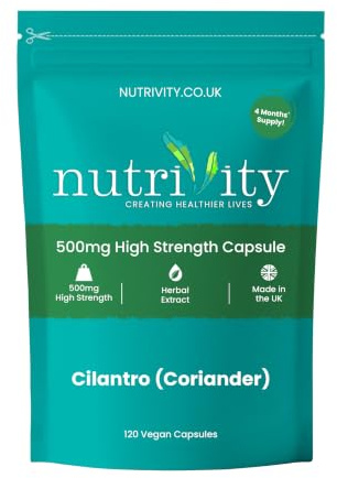 Heavy Metal Detox | Supports and Aids Digestive Health | Cilantro Coriander 500mg Capsule | Antioxidant | Healthy Skin | Immune Health | Vegan | Halal | Gluten & Dairy Free | UK Made | GMP | Nutrivity